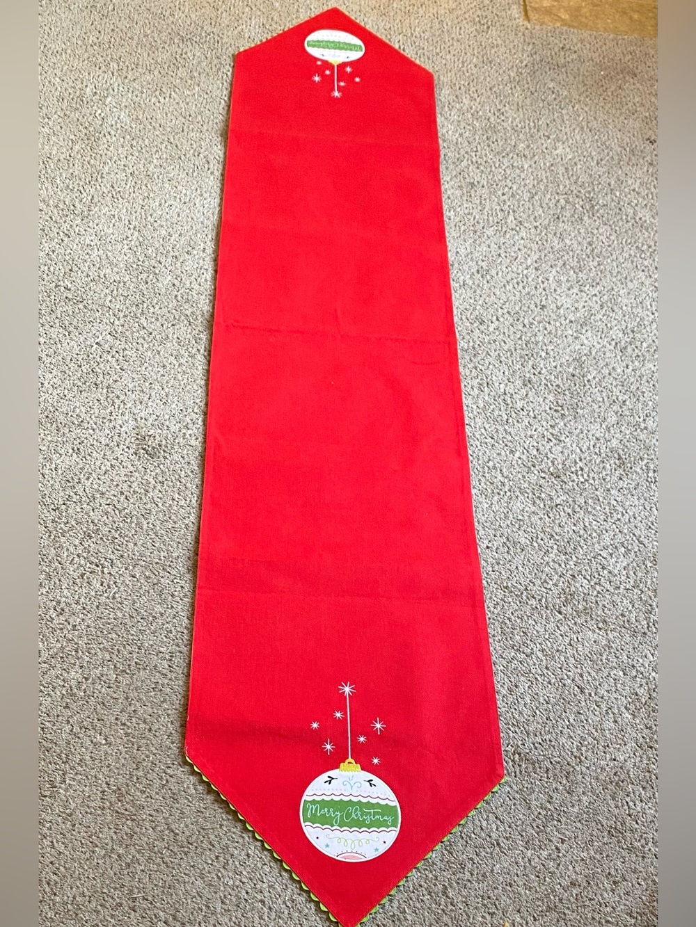 Reversible Merry Christmas Holiday Table Runner Approx 71.5” long 14.25” wide